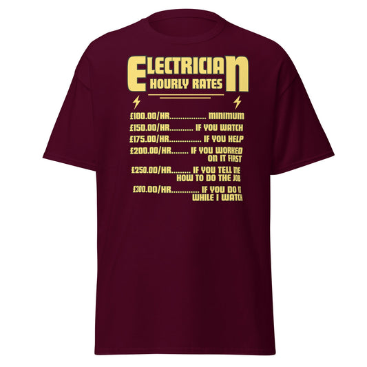Funny Electrician Hourly Rate T-Shirt - Maroon - T-Shirts Online