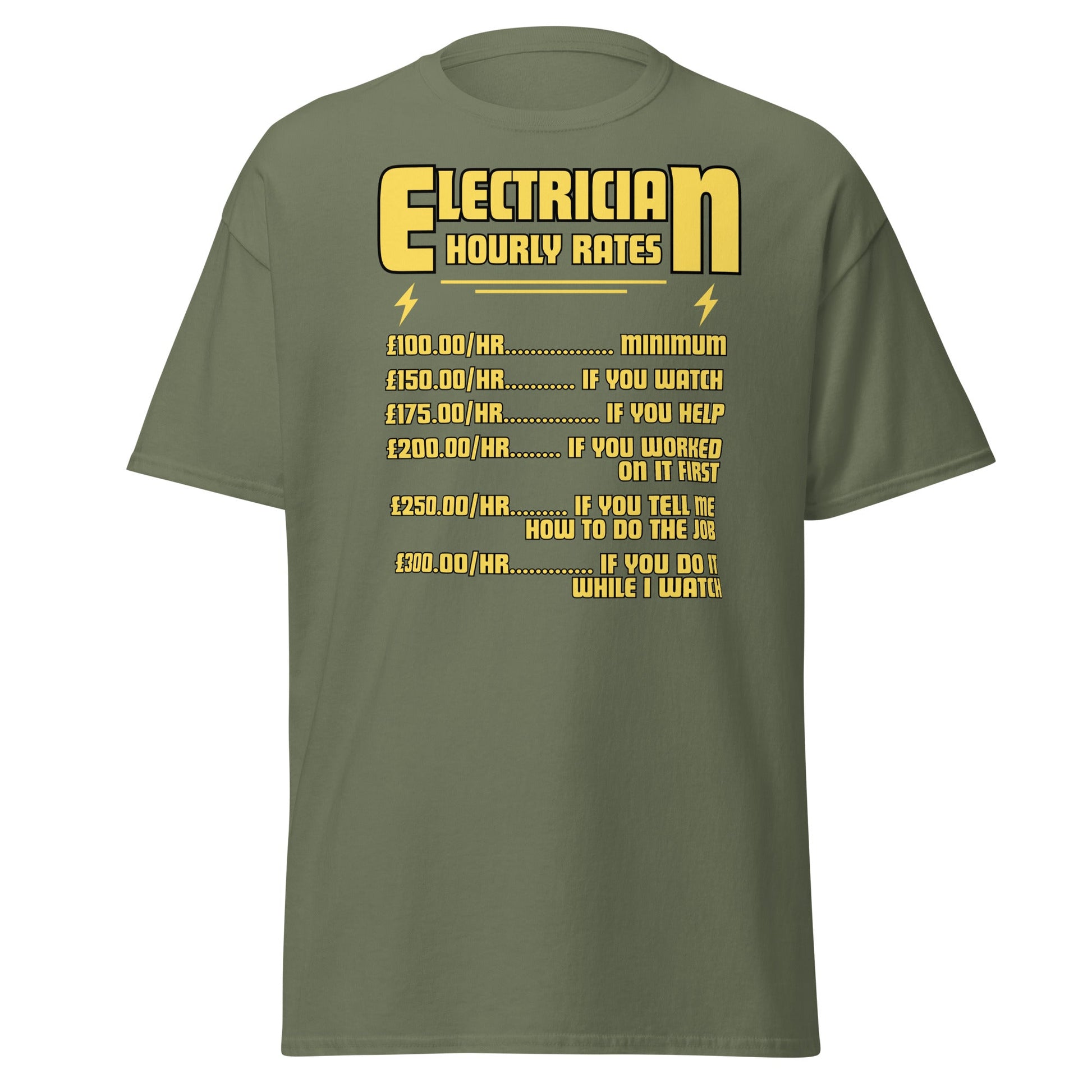 Funny Electrician Hourly Rate T-Shirt - Military Green - T-Shirts Online