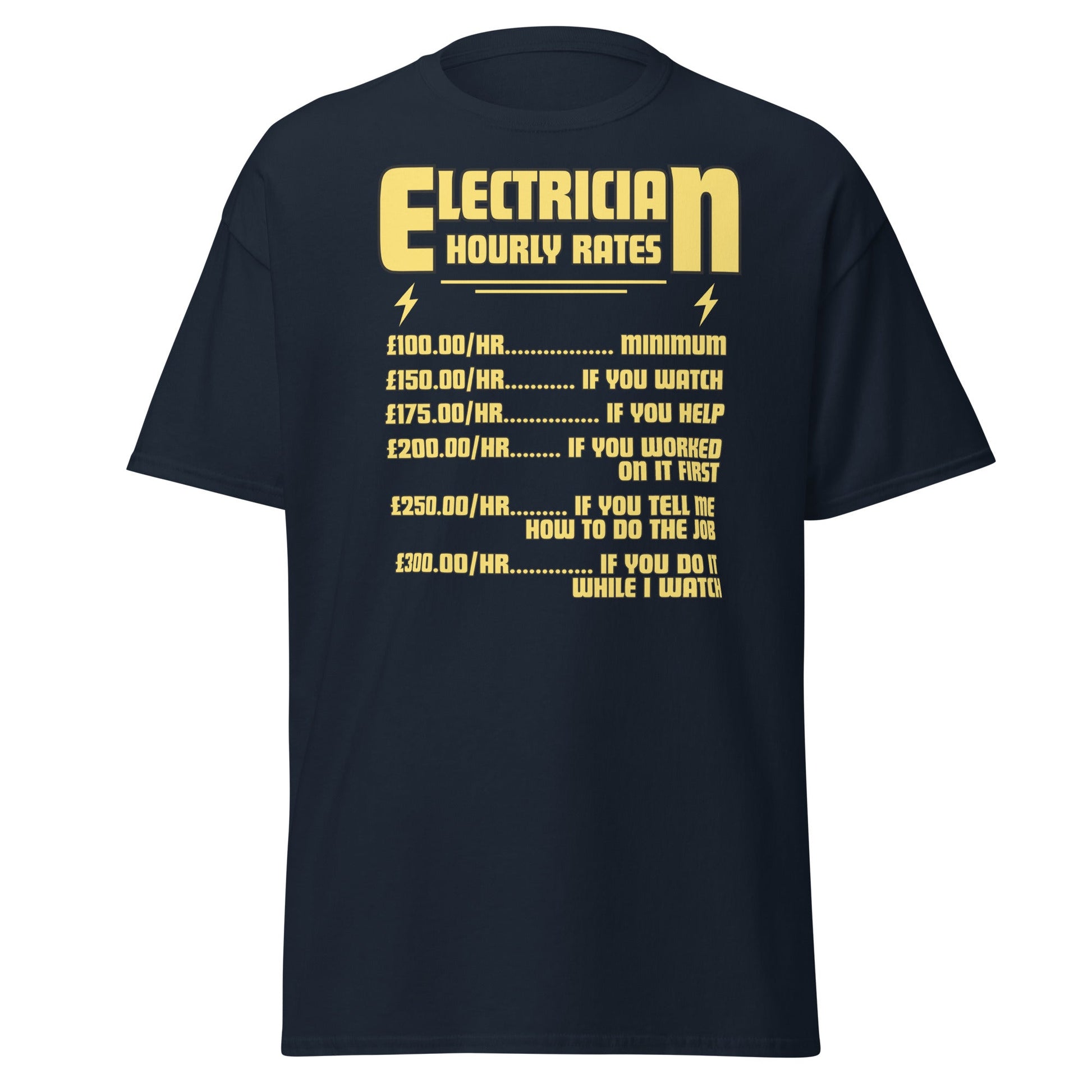 Funny Electrician Hourly Rate T-Shirt - Navy - T-Shirts Online