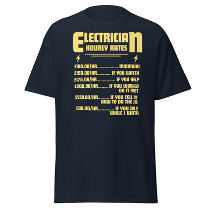 Funny Electrician Hourly Rate T-Shirt - Navy - T-Shirts Online
