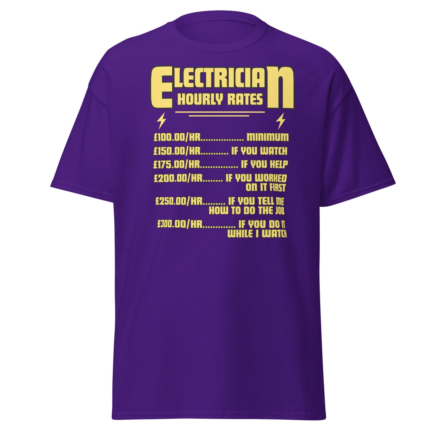Funny Electrician Hourly Rate T-Shirt - Purple - T-Shirts Online