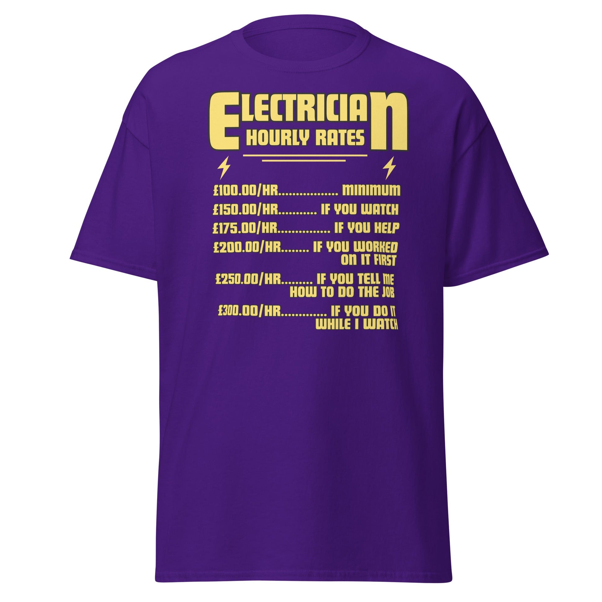 Funny Electrician Hourly Rate T-Shirt - Purple - T-Shirts Online