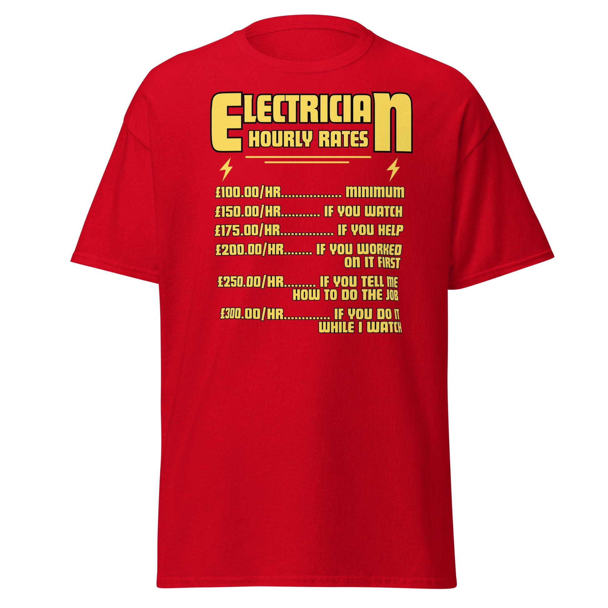 Funny Electrician Hourly Rate T-Shirt - Red - T-Shirts Online
