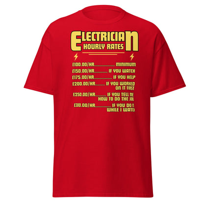 Funny Electrician Hourly Rate T-Shirt - Red - T-Shirts Online