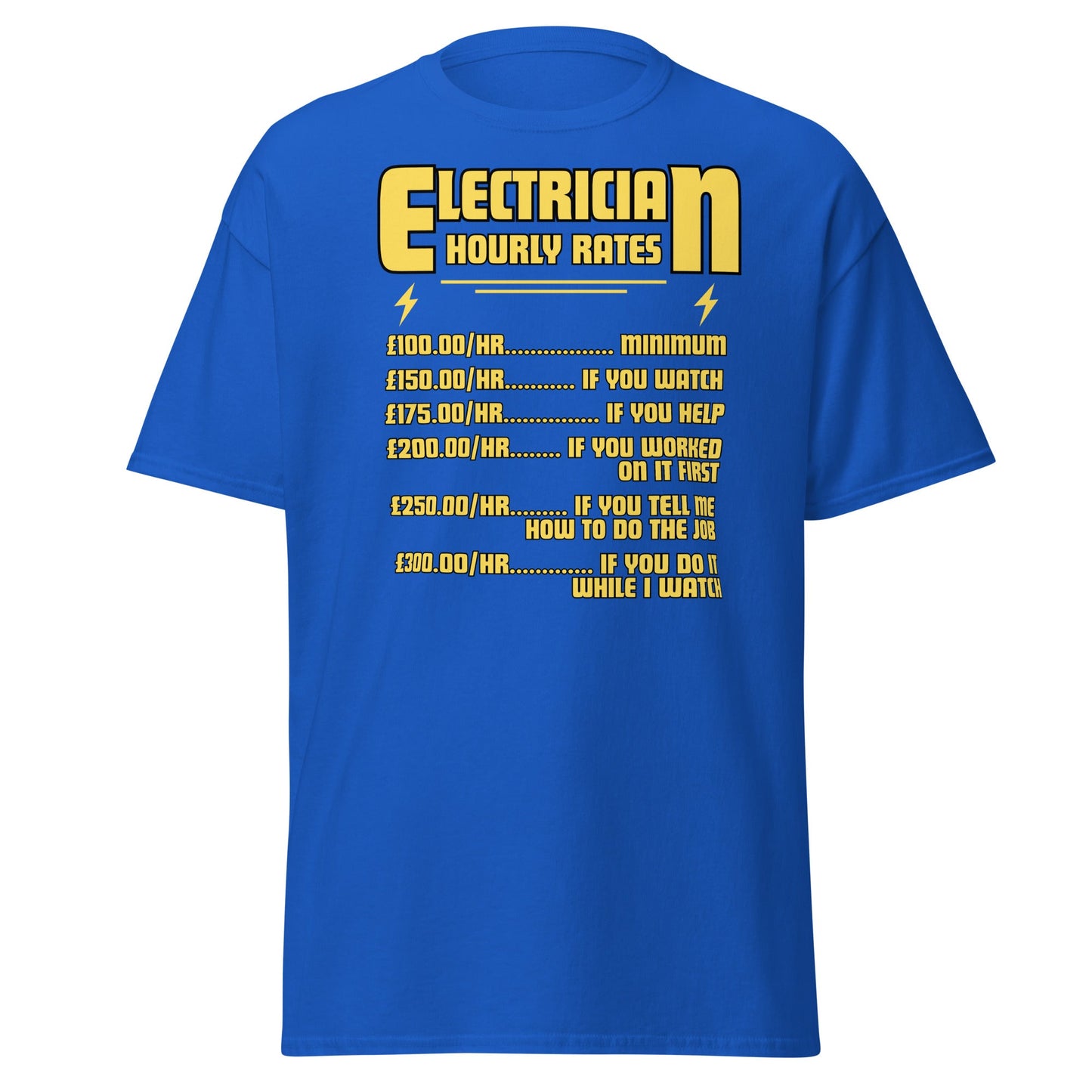 Funny Electrician Hourly Rate T-Shirt - Royal - T-Shirts Online