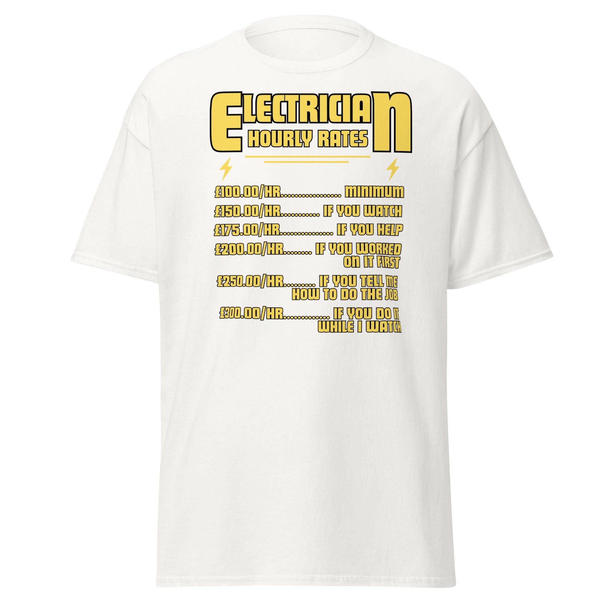 Funny Electrician Hourly Rate T-Shirt - White - T-Shirts Online