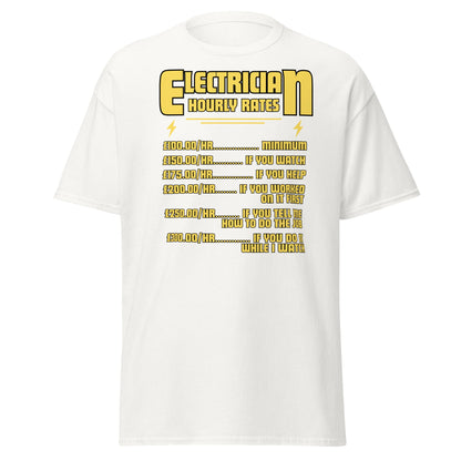 Funny Electrician Hourly Rate T-Shirt - White - T-Shirts Online