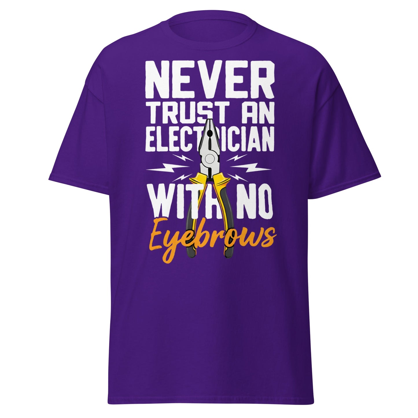 Funny Electrician No Eyebrows T-Shirt - Humorous Trade Tee - Purple - T-Shirts Online