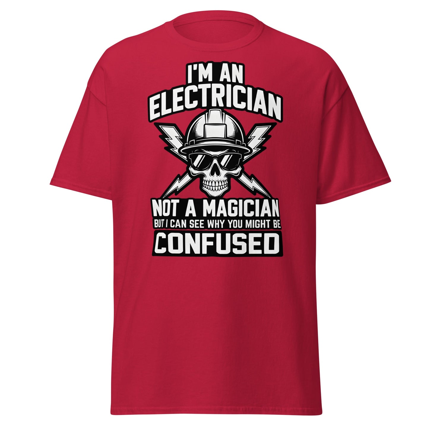 Funny Electrician Not a Magician Skull T-Shirt - Cardinal - T-Shirts Online