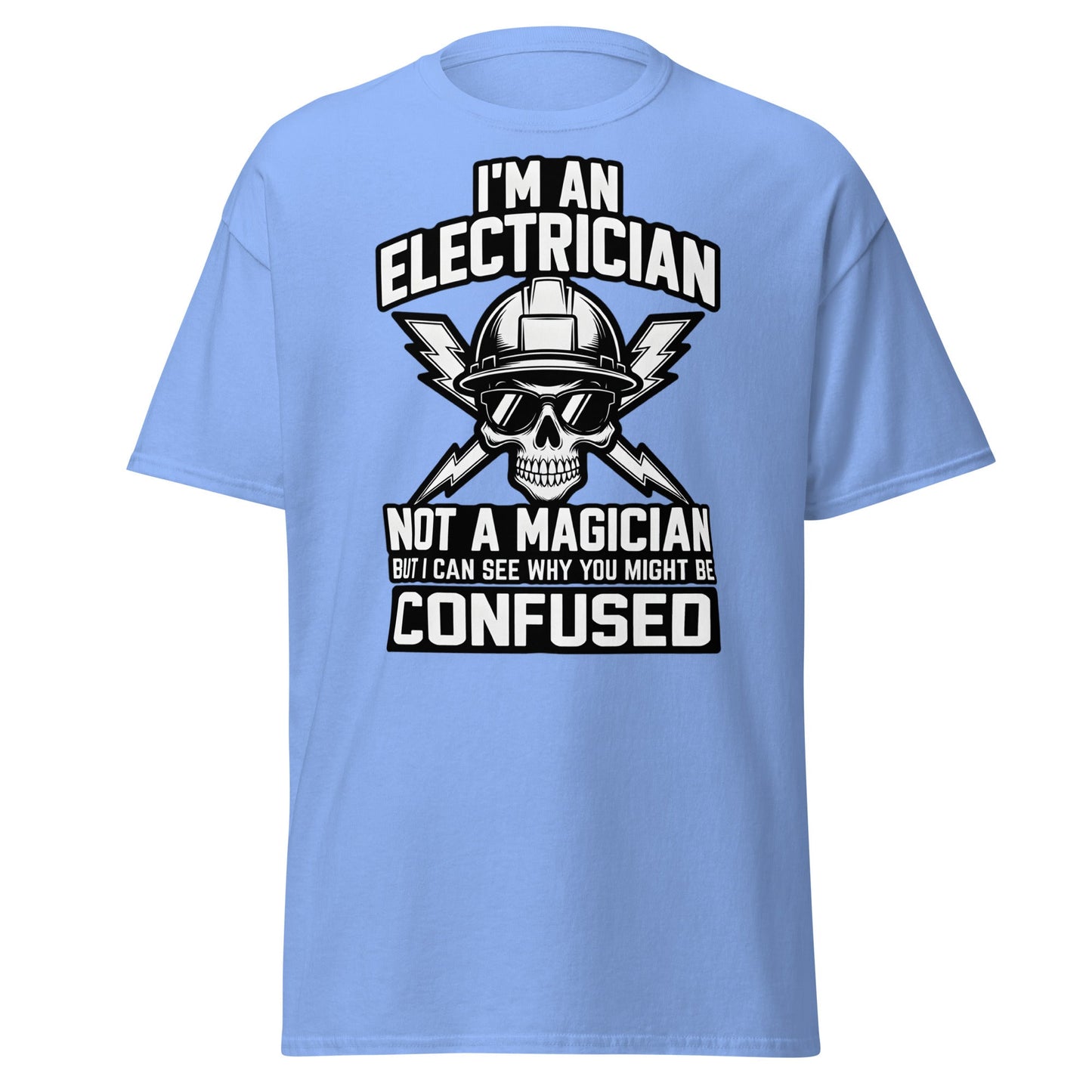 Funny Electrician Not a Magician Skull T-Shirt - Carolina Blue - T-Shirts Online