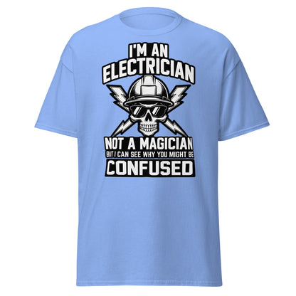 Funny Electrician Not a Magician Skull T-Shirt - Carolina Blue - T-Shirts Online