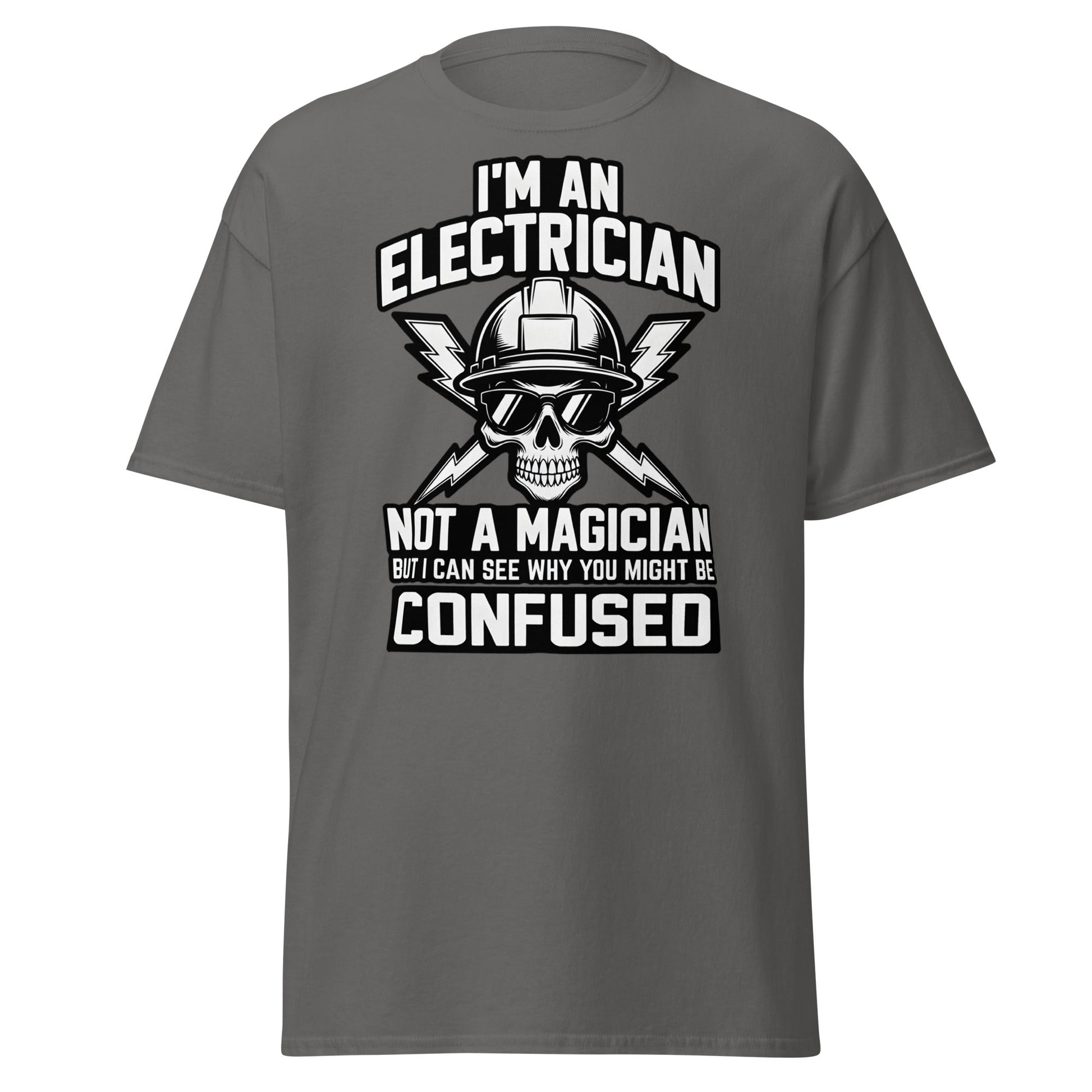 Funny Electrician Not a Magician Skull T-Shirt - Charcoal - T-Shirts Online