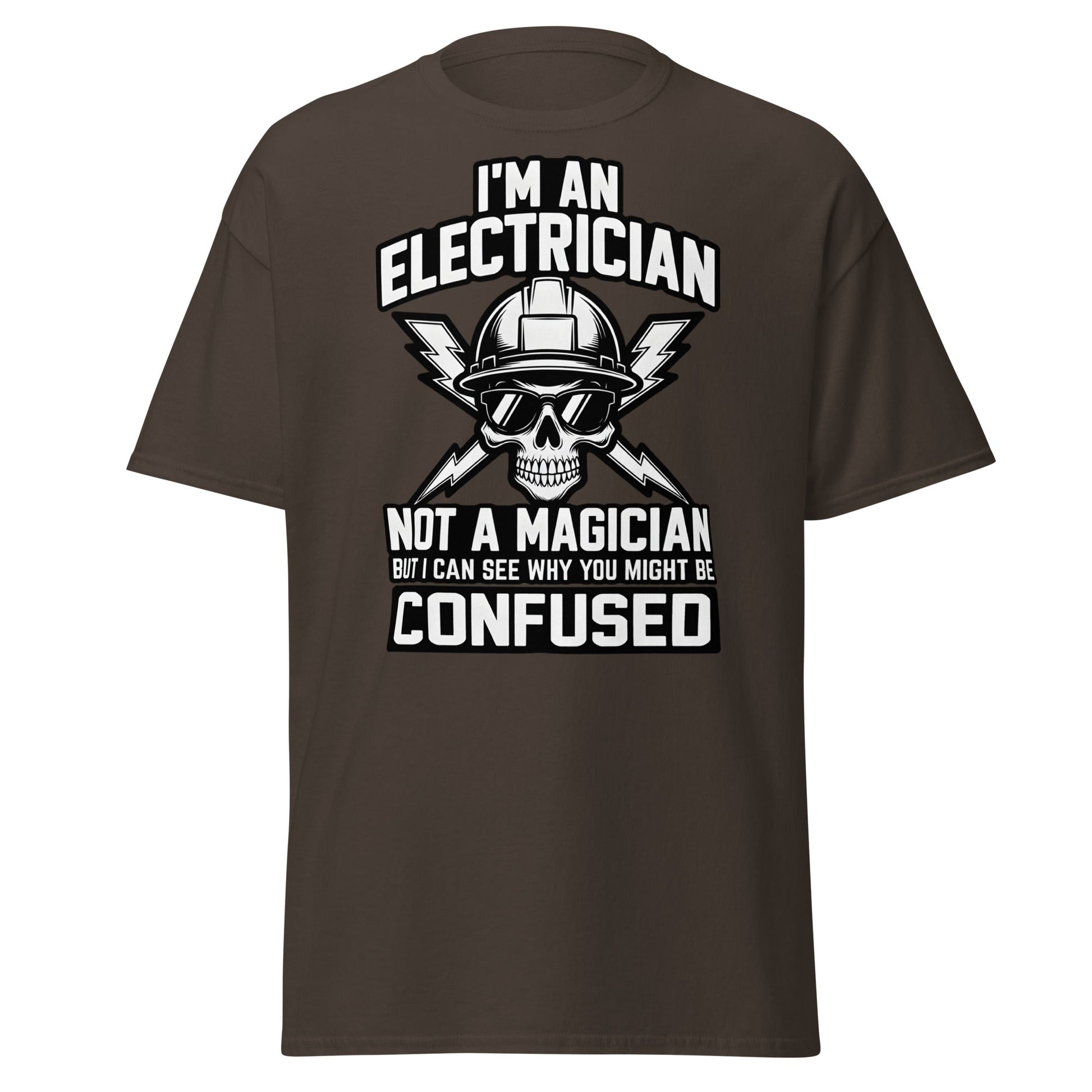 Funny Electrician Not a Magician Skull T-Shirt - Dark Chocolate - T-Shirts Online