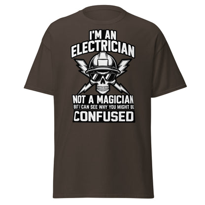 Funny Electrician Not a Magician Skull T-Shirt - Dark Chocolate - T-Shirts Online