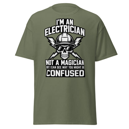 Funny Electrician Not a Magician Skull T-Shirt - Military Green - T-Shirts Online