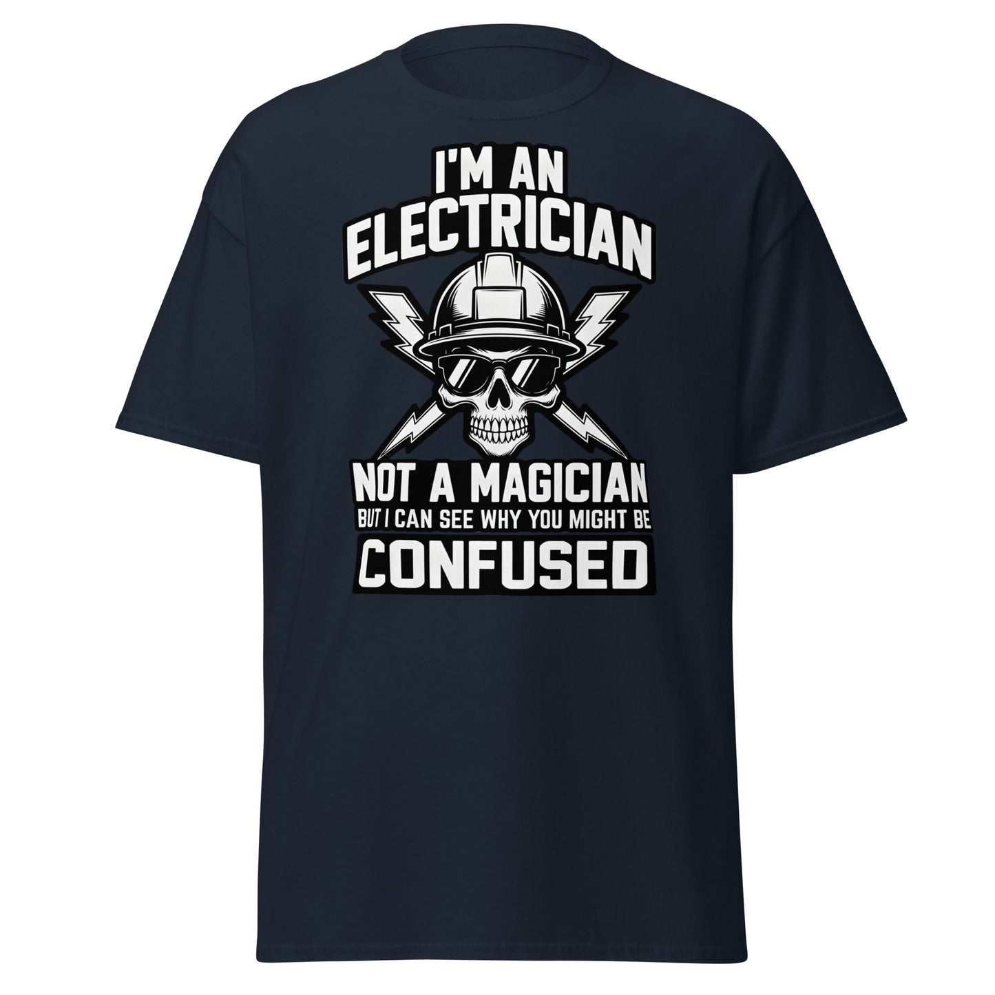 Funny Electrician Not a Magician Skull T-Shirt - Navy - T-Shirts Online