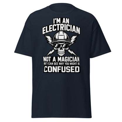 Funny Electrician Not a Magician Skull T-Shirt - Navy - T-Shirts Online