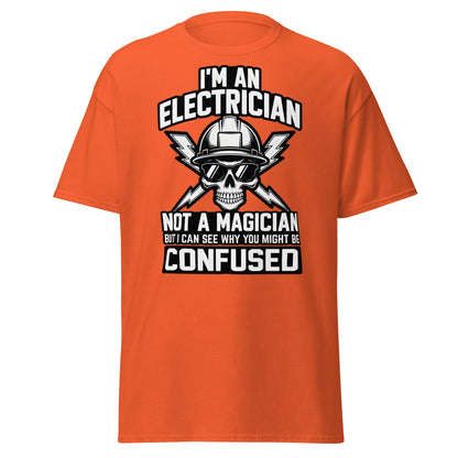 Funny Electrician Not a Magician Skull T-Shirt - Orange - T-Shirts Online