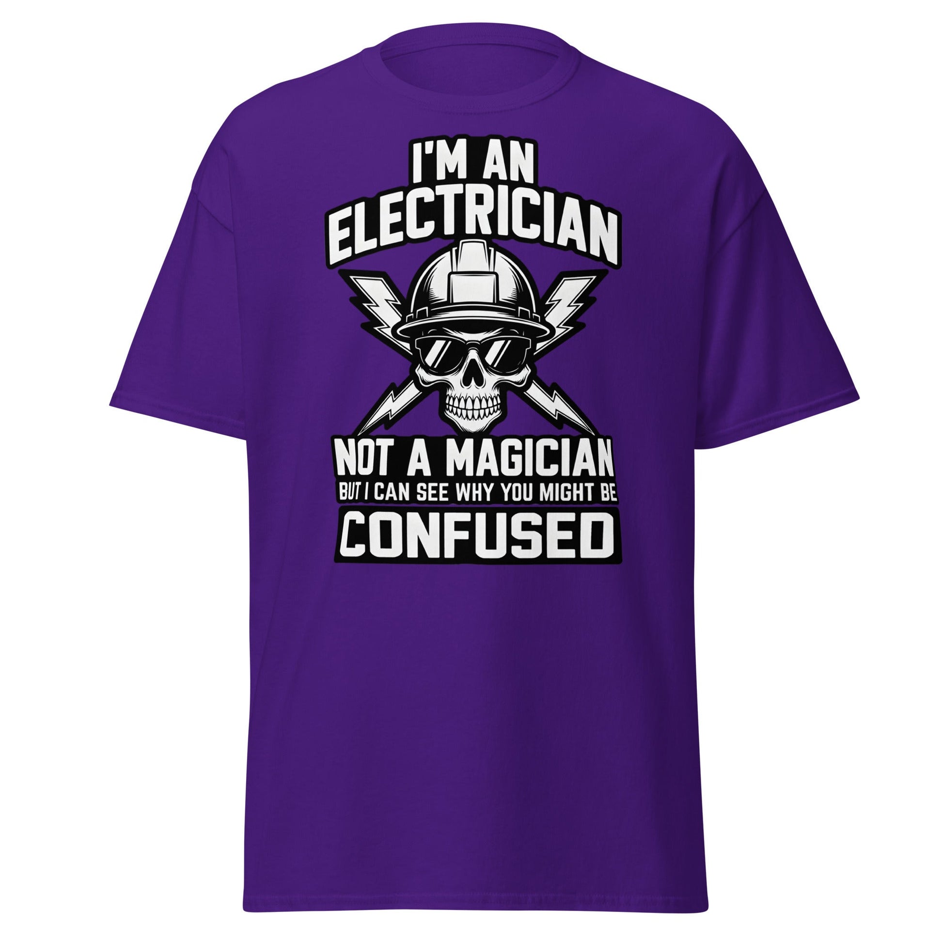 Funny Electrician Not a Magician Skull T-Shirt - Purple - T-Shirts Online