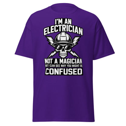 Funny Electrician Not a Magician Skull T-Shirt - Purple - T-Shirts Online