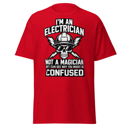 Funny Electrician Not a Magician Skull T-Shirt - Red - T-Shirts Online