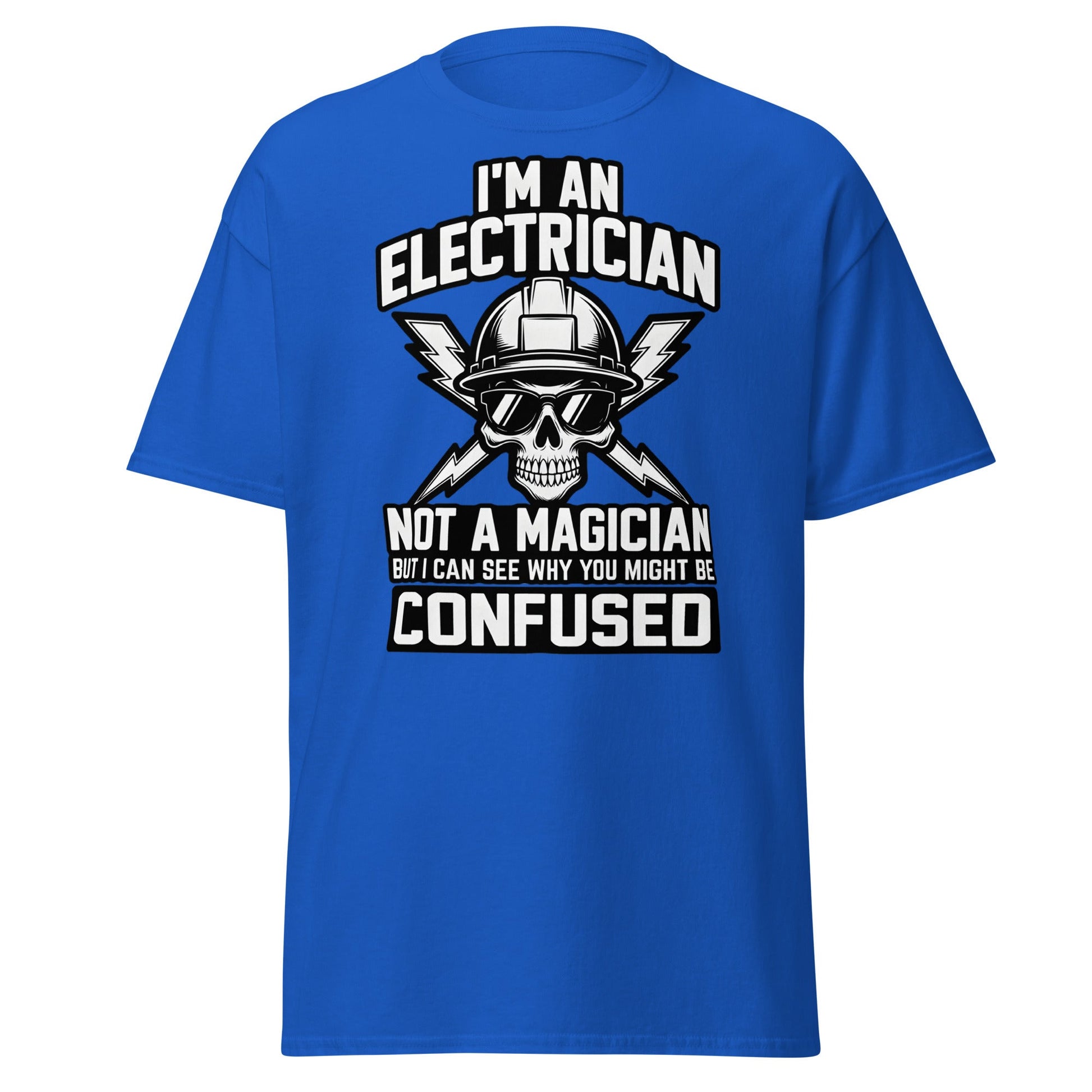Funny Electrician Not a Magician Skull T-Shirt - Royal - T-Shirts Online