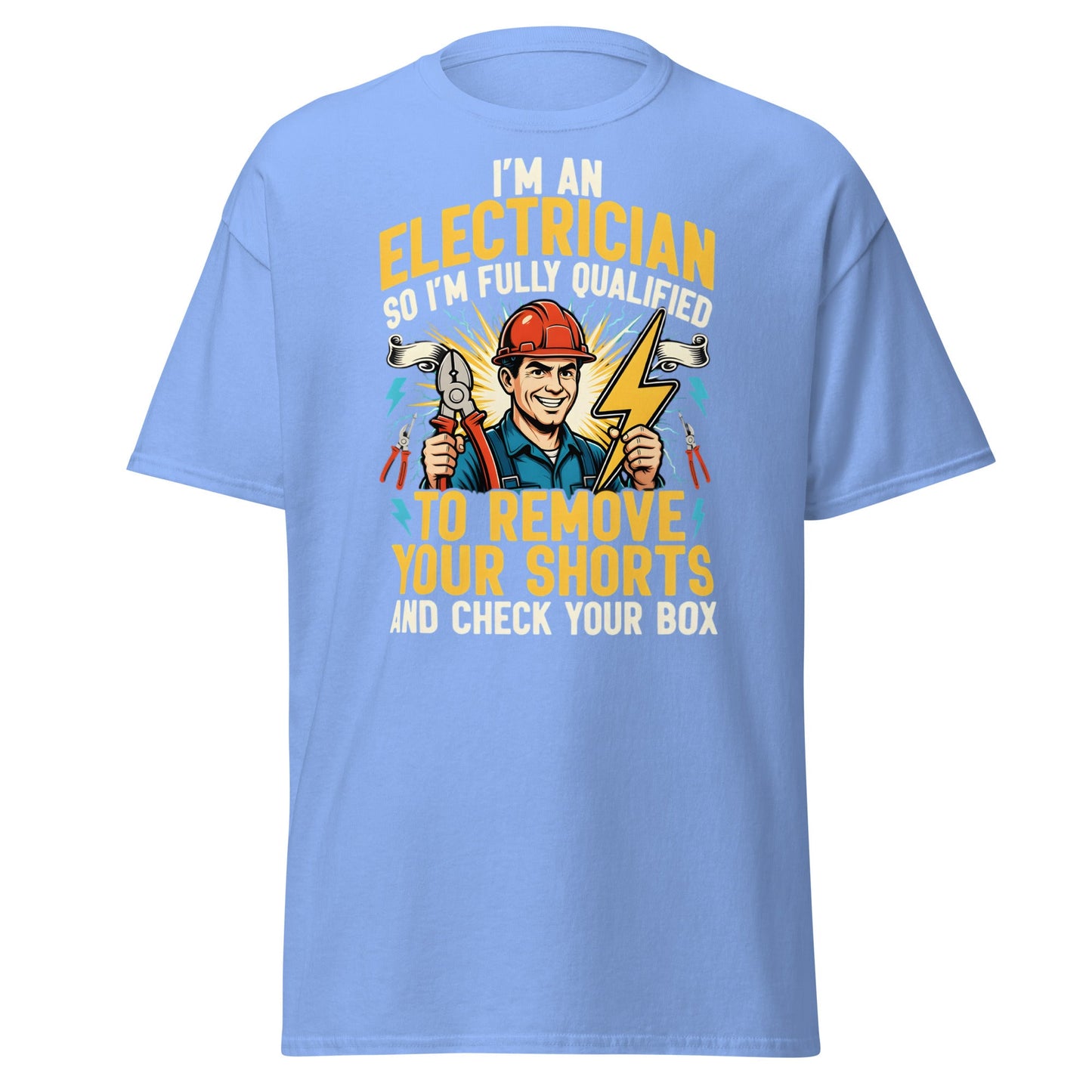 Funny Electrician Shirt - Check Your Box Adult Humor Tee - Carolina Blue - T-Shirts Online