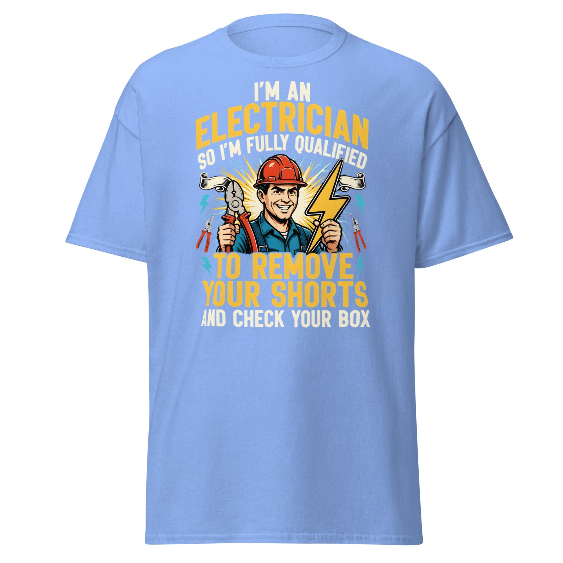 Funny Electrician Shirt - Check Your Box Adult Humor Tee - Carolina Blue - T-Shirts Online