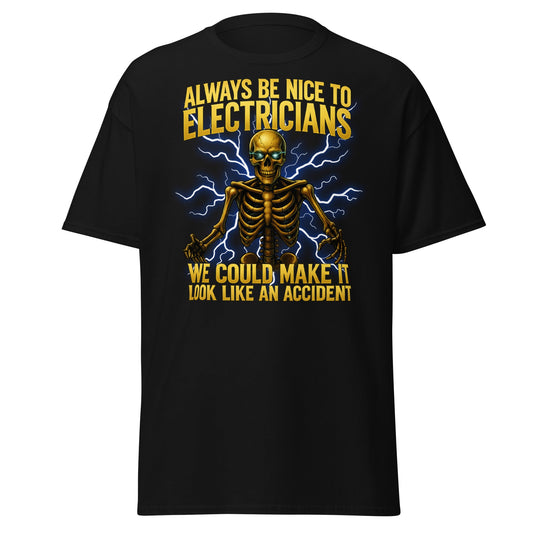 Funny Electrician Skeleton T-Shirt - Make It Look Like An Accident - Black - T-Shirts Online