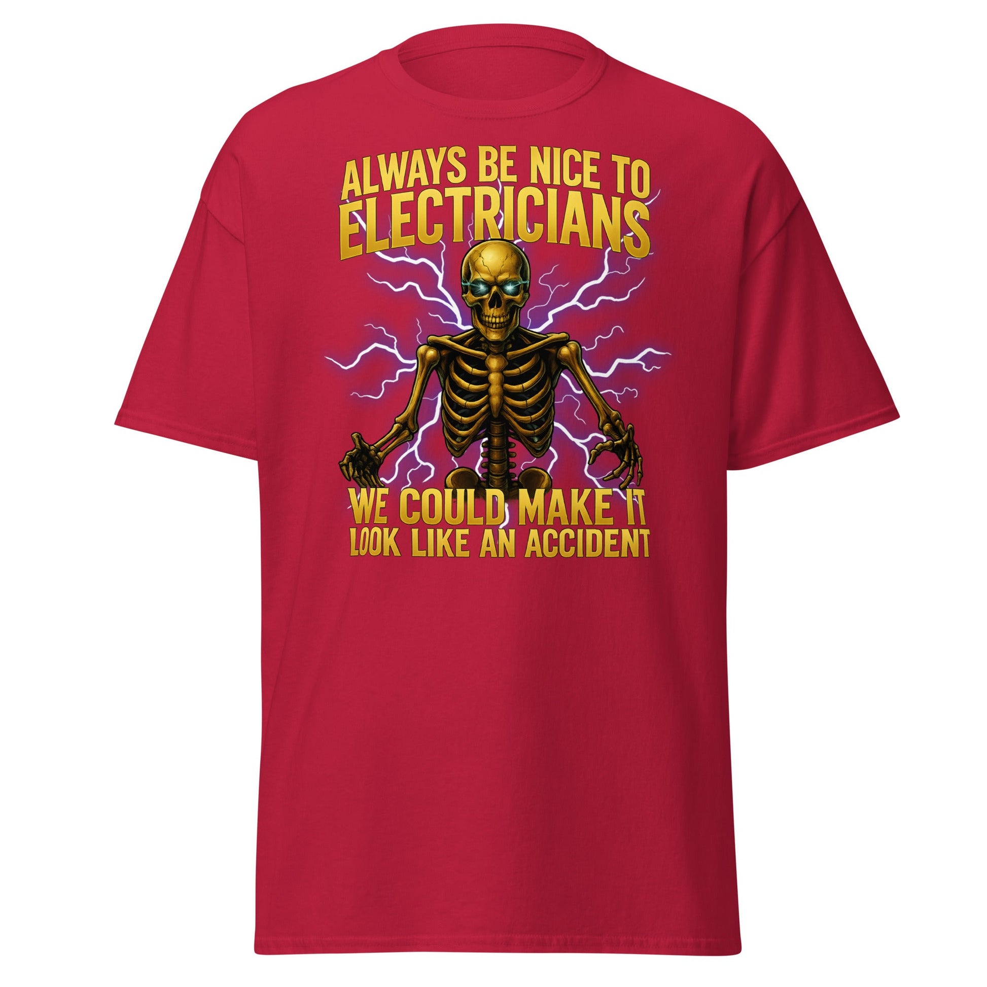 Funny Electrician Skeleton T-Shirt - Make It Look Like An Accident - Cardinal - T-Shirts Online