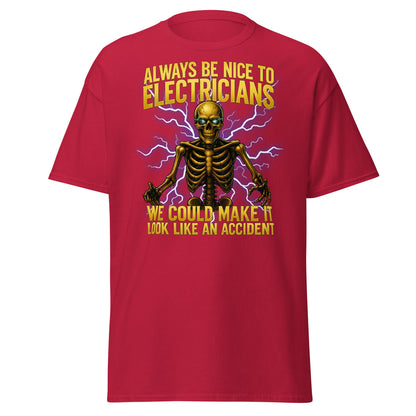 Funny Electrician Skeleton T-Shirt - Make It Look Like An Accident - Cardinal - T-Shirts Online