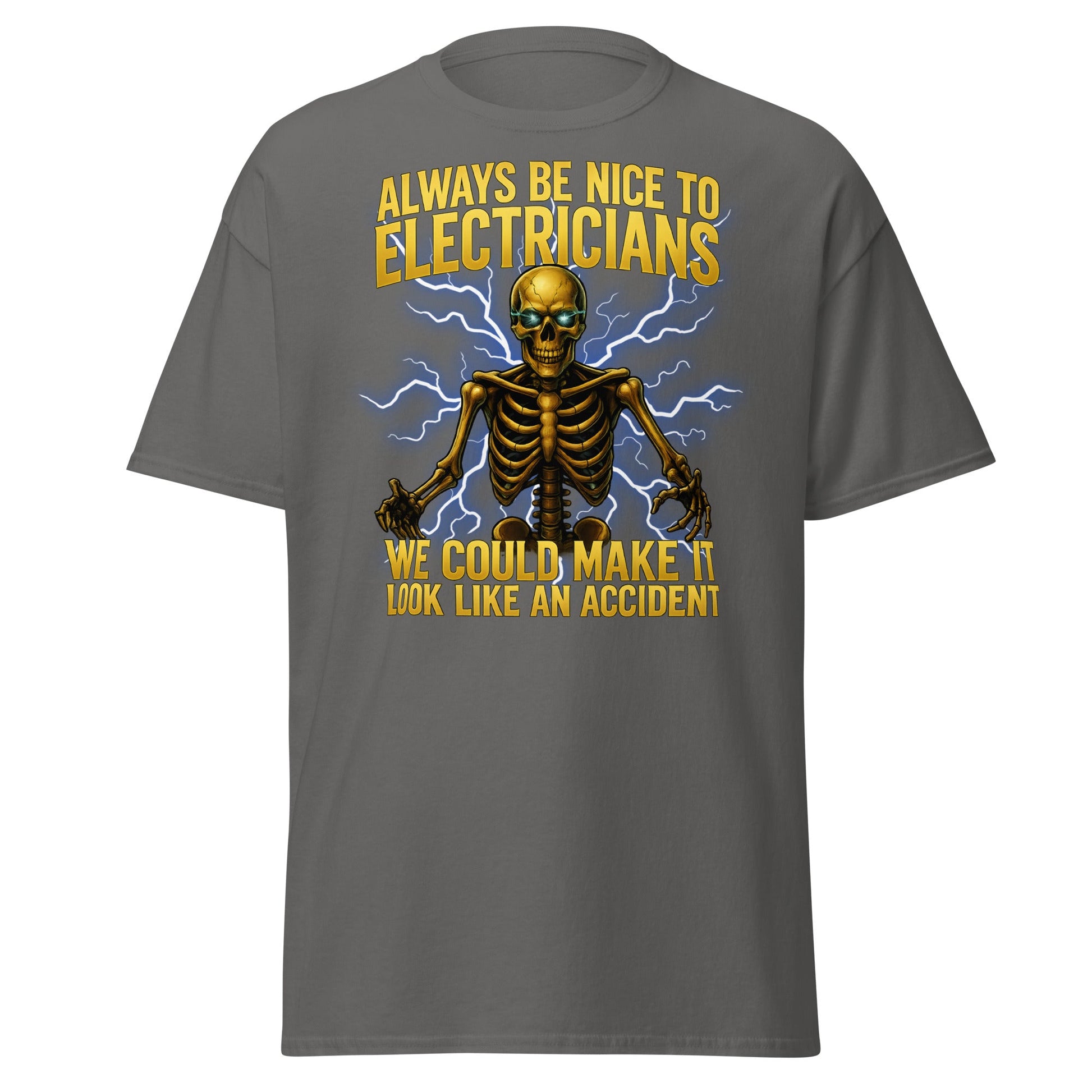 Funny Electrician Skeleton T-Shirt - Make It Look Like An Accident - Charcoal - T-Shirts Online