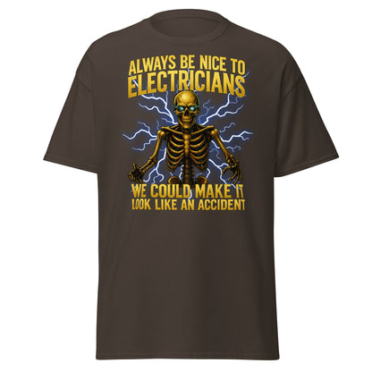 Funny Electrician Skeleton T-Shirt - Make It Look Like An Accident - Dark Chocolate - T-Shirts Online