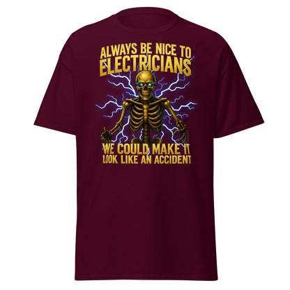 Funny Electrician Skeleton T-Shirt - Make It Look Like An Accident - Maroon - T-Shirts Online