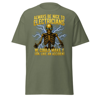 Funny Electrician Skeleton T-Shirt - Make It Look Like An Accident - Military Green - T-Shirts Online
