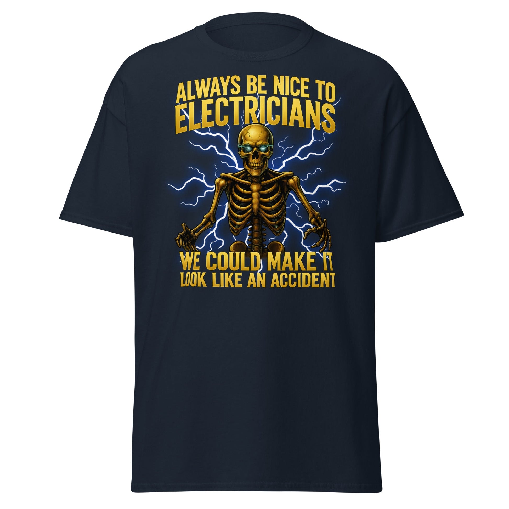 Funny Electrician Skeleton T-Shirt - Make It Look Like An Accident - Navy - T-Shirts Online