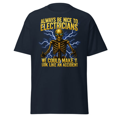 Funny Electrician Skeleton T-Shirt - Make It Look Like An Accident - Navy - T-Shirts Online