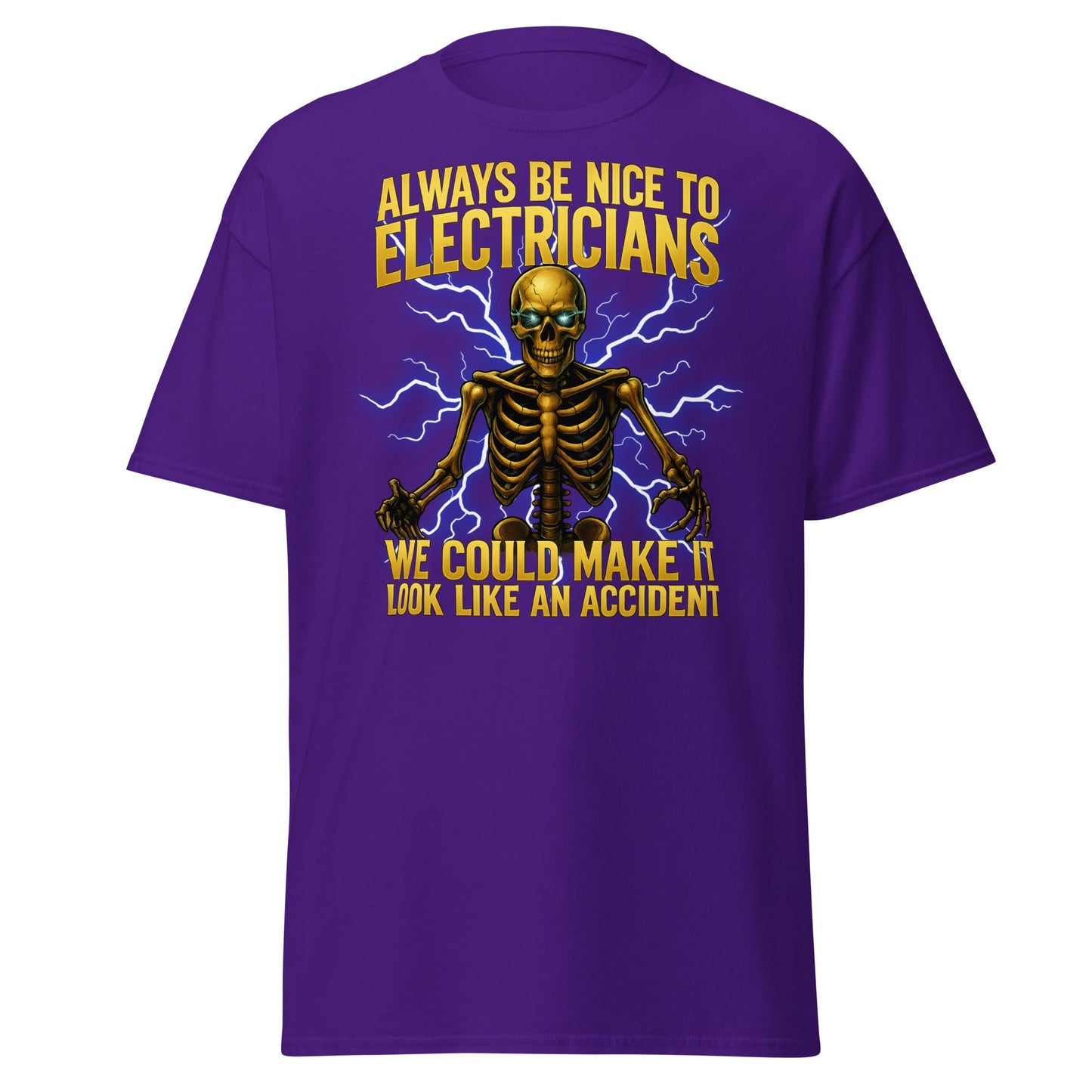 Funny Electrician Skeleton T-Shirt - Make It Look Like An Accident - Purple - T-Shirts Online