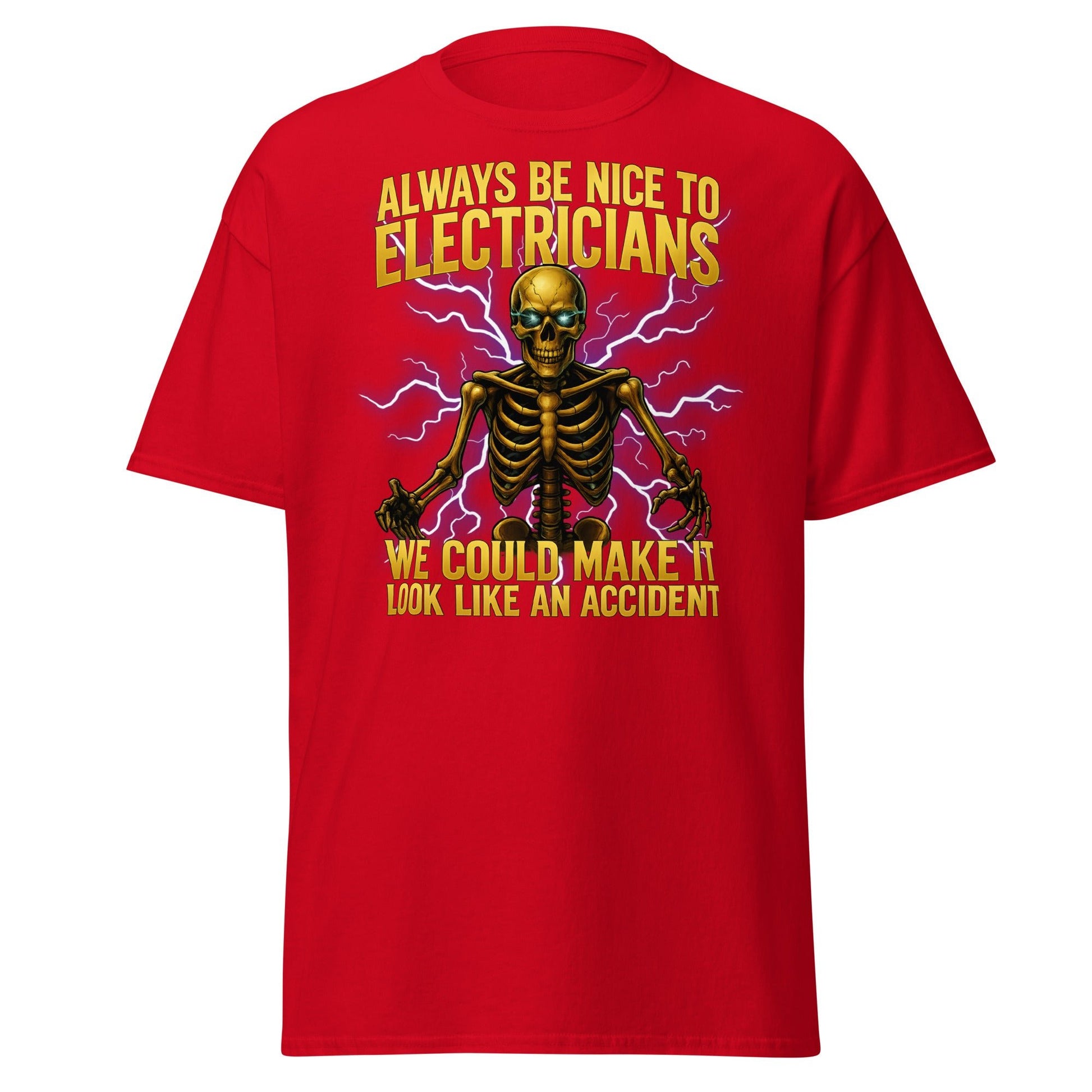 Funny Electrician Skeleton T-Shirt - Make It Look Like An Accident - Red - T-Shirts Online