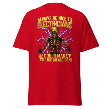 Funny Electrician Skeleton T-Shirt - Make It Look Like An Accident - Red - T-Shirts Online