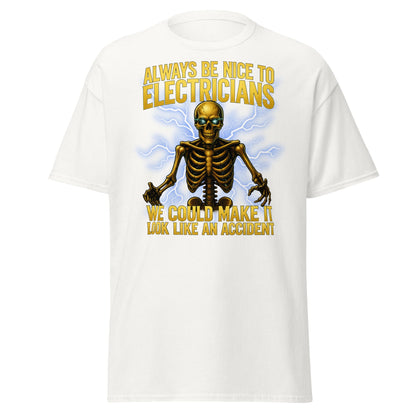 Funny Electrician Skeleton T-Shirt - Make It Look Like An Accident - White - T-Shirts Online