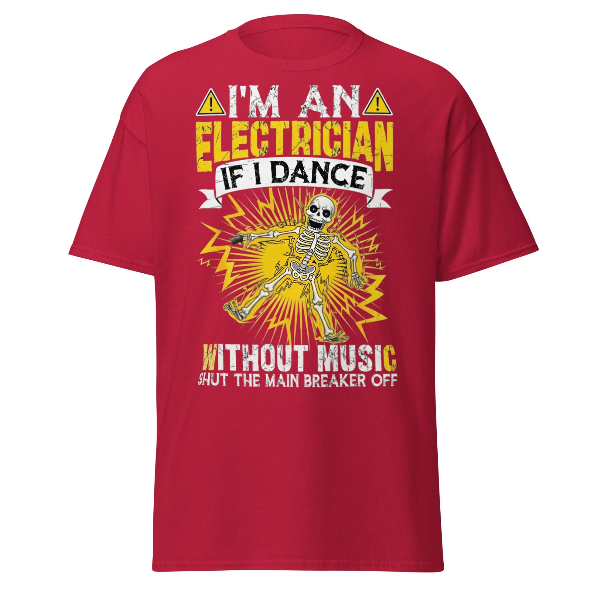 Funny Electrician Skeleton T-Shirt - Shocking Humor Tee - Cardinal - T-Shirts Online