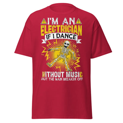 Funny Electrician Skeleton T-Shirt - Shocking Humor Tee - Cardinal - T-Shirts Online