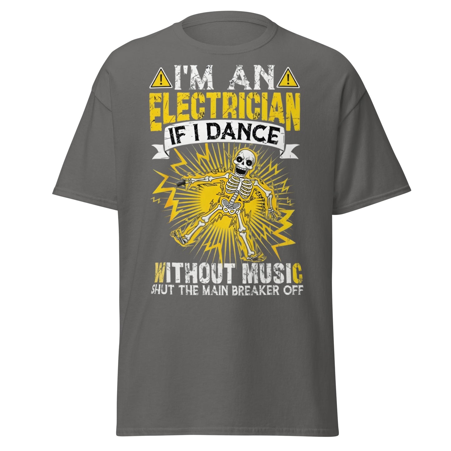Funny Electrician Skeleton T-Shirt - Shocking Humor Tee - Charcoal - T-Shirts Online