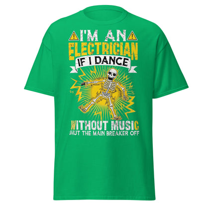 Funny Electrician Skeleton T-Shirt - Shocking Humor Tee - Irish Green - T-Shirts Online
