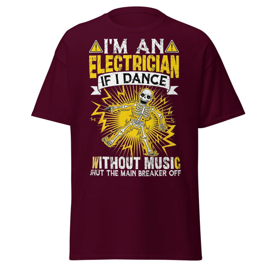 Funny Electrician Skeleton T-Shirt - Shocking Humor Tee - Maroon - T-Shirts Online