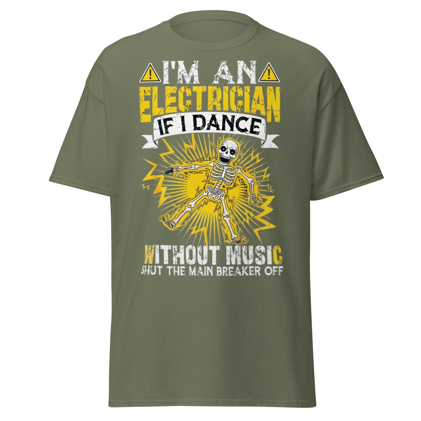 Funny Electrician Skeleton T-Shirt - Shocking Humor Tee - Military Green - T-Shirts Online