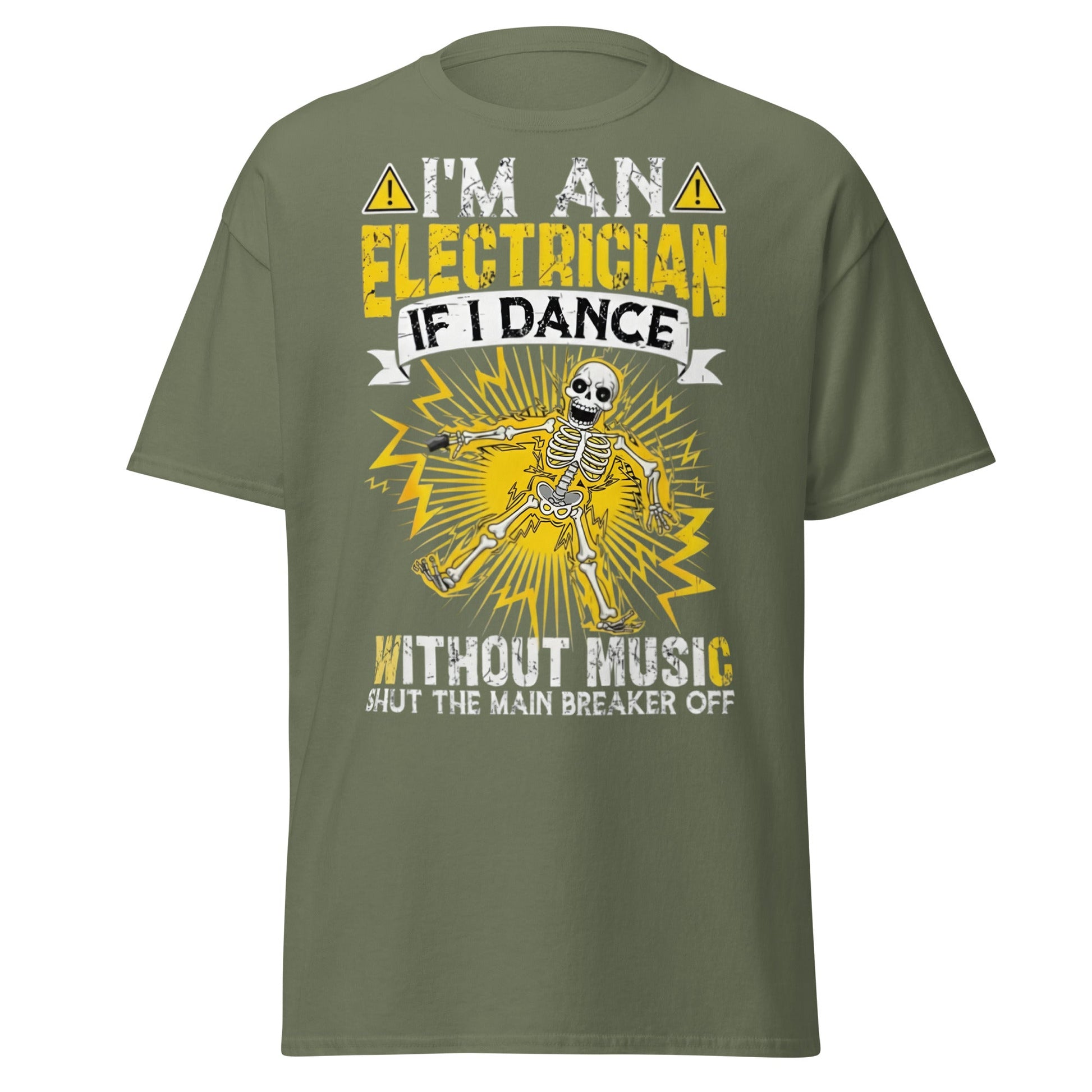 Funny Electrician Skeleton T-Shirt - Shocking Humor Tee - Military Green - T-Shirts Online