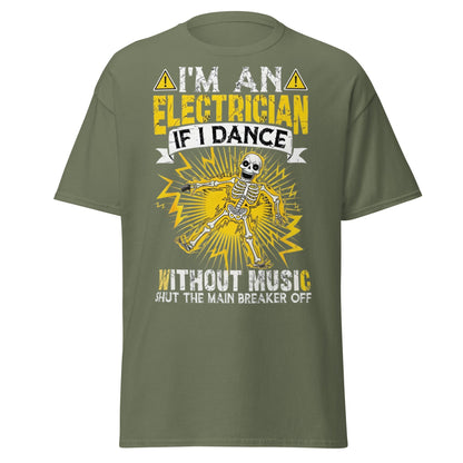 Funny Electrician Skeleton T-Shirt - Shocking Humor Tee - Military Green - T-Shirts Online