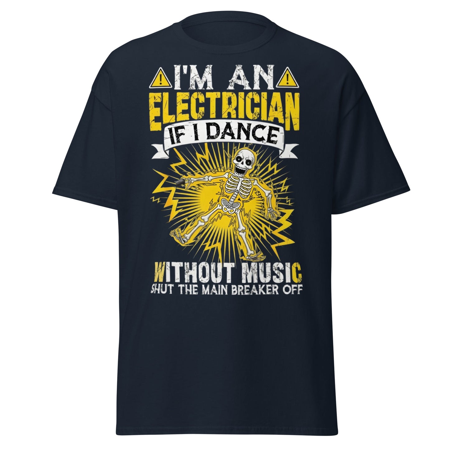 Funny Electrician Skeleton T-Shirt - Shocking Humor Tee - Navy - T-Shirts Online